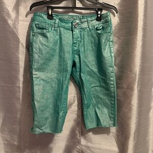 Crunch Jeans Metallic Green Jean Shorts